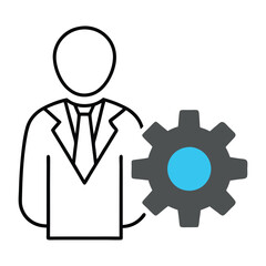 Businessman Icon with Gear Black and White Vector Design.