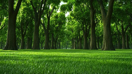 Fototapeta premium Tranquil green forest landscape nature scene lush environment ground perspective serenity and peace