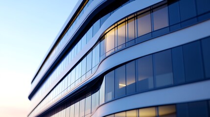 Contemporary Office Building Design with Glass Windows and Curved Exterior