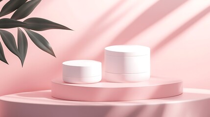 Blank white cosmetic skincare makeup containers.