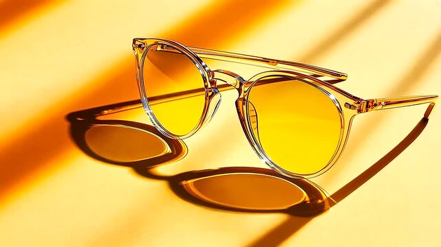 Transparent Eyeglasses with Yellow Frame on Orange Surface