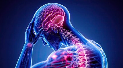 Human anatomy, head pain, brain highlighted.