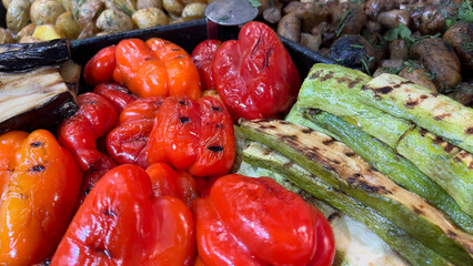 delicious healthy food that is cooked on coals, fresh grilled vegetables are very tasty, for menu in a restaurant, a side dish for meat