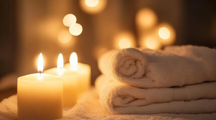 Serene Spa Experience with Soft Towels and Warm Candles