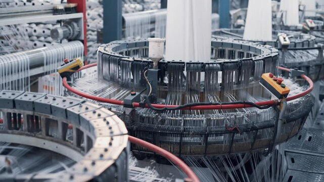 Operation of a flat-slot extruder in the production of polypropylene bags.