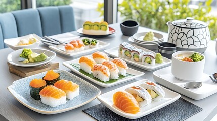 Delicious Sushi Platter  Salmon  Shrimp  Avocado  Maki Rolls