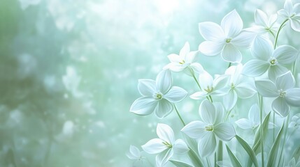 Elegant white flowers on an abstract pastel background create a serene and delicate atmosphere perfect for spring and nature themes.