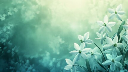Elegant white flowers in soft green light create a tranquil scene ideal for spring-themed projects, floral designs, and nature-inspired decor.