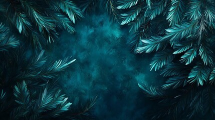 Elegant evergreen branches on a textured teal background, perfect for holiday and seasonal themes, offering a vibrant nature-inspired design.