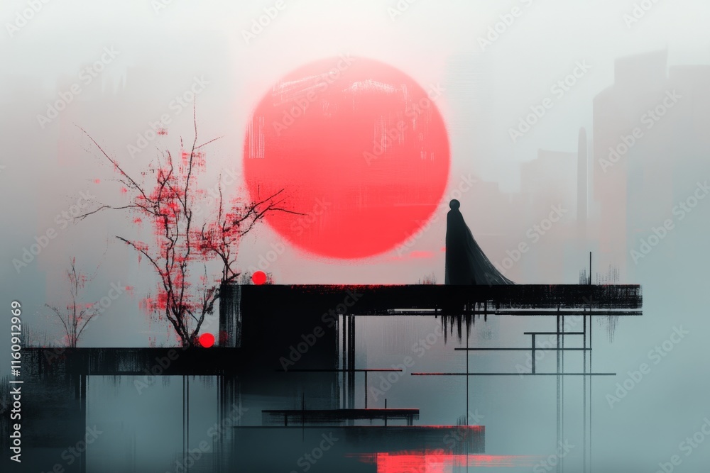Poster a pixel art depiction of a tiny character traveling across floating platforms in a surreal, dreamlik
