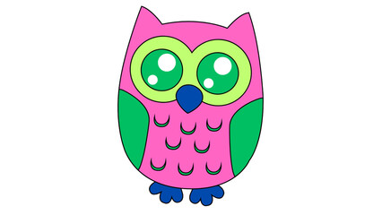 Colorful Cartoon Owl with Big Green Eyes

