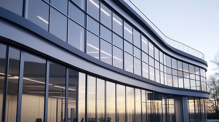 Modern Office Architecture Highlighting Curved Facade and Glass Windows