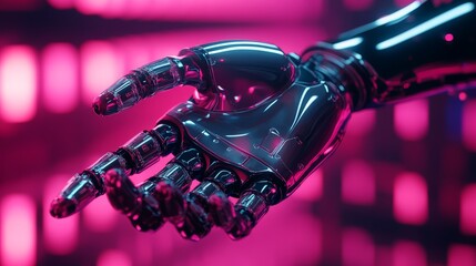 Robotic Hand with Futuristic Background and Glowing Lights