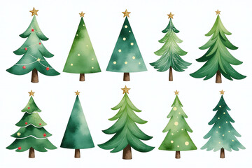 beautiful set watercolor christmas trees popular gift artists crafty people holiday season overseas