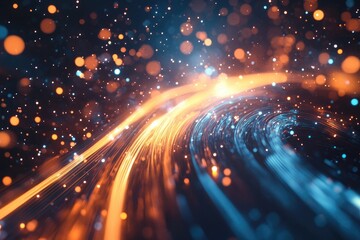Fototapeta premium Vibrant light trails swirl through dark space, creating dynamic