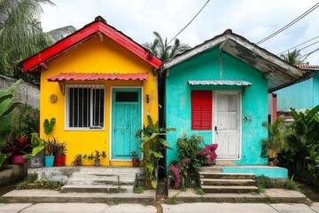 Obraz premium A renovated house showing a vibrant, improved exterior compared to its older, worn-down version
