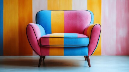 Colorful Armchair Against Striped Wall