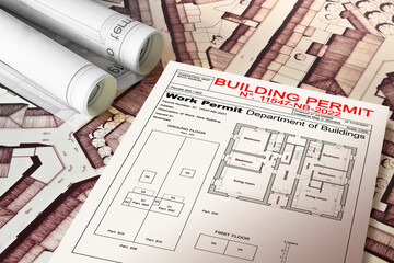 BUILDING PERMIT CONCEPT IN BUILDINGS ACTIVITY AND CONSTRUCTION INDUSTRY with residential building...