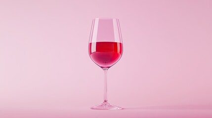 Elegant wine glass filled with vibrant red liquid on a soft pink background, showcasing the beauty of beverage presentation and interior style