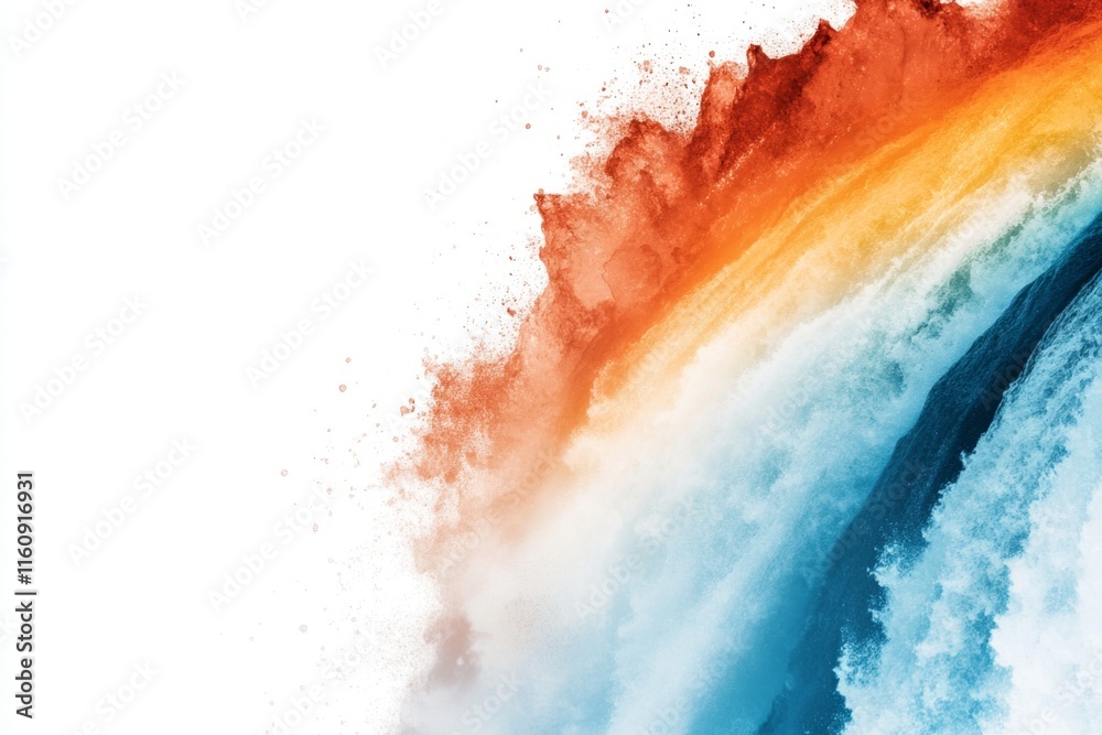 Poster a silhouette of iguazãº falls with a simple rainbow arc, set against a plain white background for a 