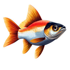 A fish with a red tail and a blue body