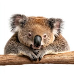 Fototapeta premium Adorable Koala Relaxing on a Branch Amidst a Natural Habitat with Soft Fur and Expressive Eyes Capturing the Essence of Wildlife in Australia