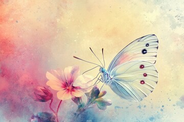 Obraz premium Delicate butterfly perched on vibrant flower, surrounded by soft