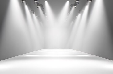 Empty runway with spotlights, ready for a fashion show or product launch.