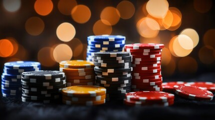luxury casino gaming elements with golden poker chips in dynamic motion against dark elegant background with dramatic lighting