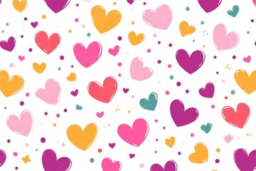 Colorful heart patterns create a playful and cheerful background for various creative projects and celebrations