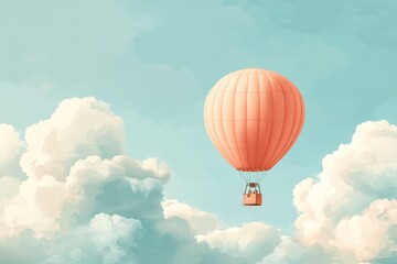 Fototapeta premium Colorful hot air balloon floats serenely among fluffy clouds and