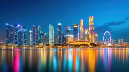 Fototapeta premium High-tech city with virtual conference projections