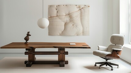 Clean leather sofa, stylish armchair, and modern table placed on white backdrop 