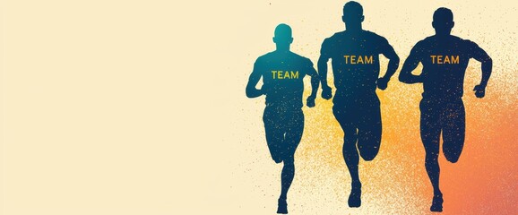 Dynamic Team Sprinting Together in a Colorful Abstract Background