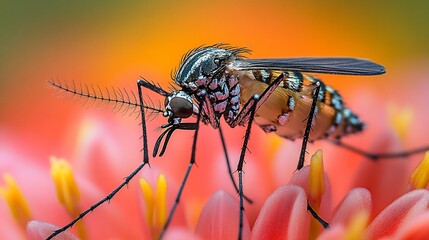 Macro Photography of a Mosquito on a Pink Flower