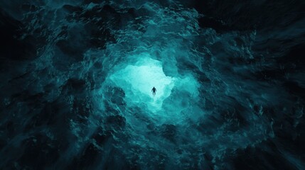 Obraz premium Ethereal Underwater Scene with Diver Surrounded by Vibrant Waves