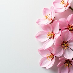 Fototapeta premium Delicate pink blossoms unfolding on a pristine white canvas, soft focus, calm