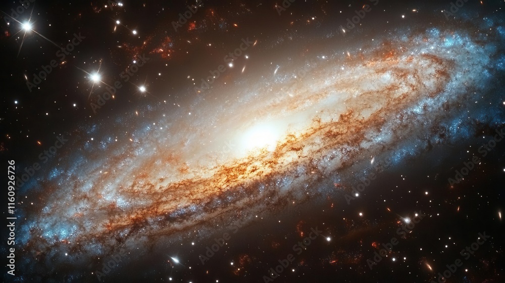 Wall mural majestic spiral galaxy with colorful nebula clouds and distant stars creating ethereal space landsca