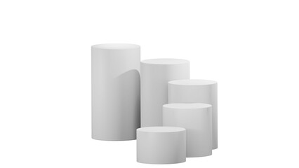 3D Cylinder white pedestal podiums with layer and close up on transparent background clean luxury style