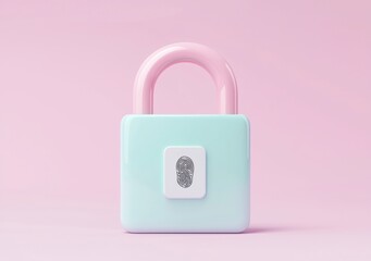 Stylish pastel-colored lock with fingerprint sensor on a pink background