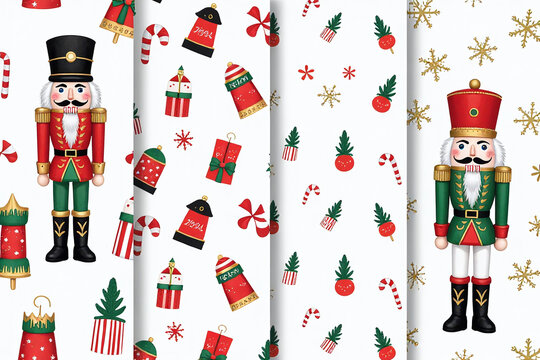 christmas watercolor patterns feature nutcrackers candy canes delicate snowflakes colorful festive