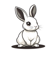 Obraz premium Rabbit, ink drawing clip art illustration in the side view style of minimalist black and white , on white background