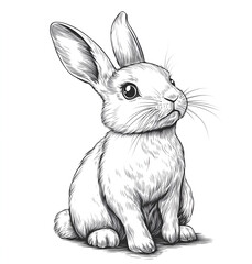 Obraz premium Rabbit, ink drawing clip art illustration in the side view style of minimalist black and white , on white background