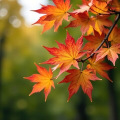 A majestic maple tree with leaves and vibrant orange flowers blooming in the branches, nature photography, deciduous tree, branch