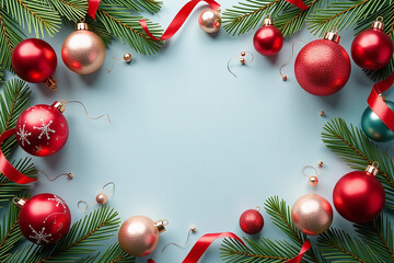 colorful christmas decorations horizontal banner including ornaments ribbons great flyers