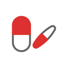 Red and white medicine pills. Concept of healthcare, treatment, and medication.