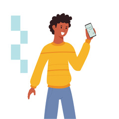 happy man showing his new cell phone with smile