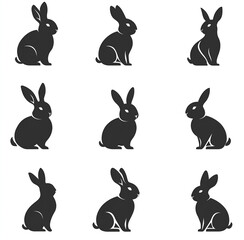 set of rabbits silhouettes on white