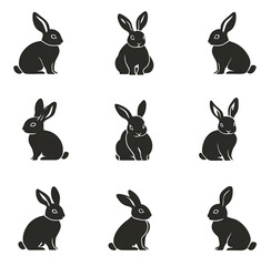 Fototapeta premium set of rabbits silhouettes on white
