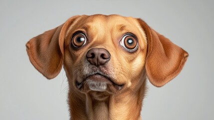 Obraz premium Hilarious Close-Up Portrait of Happy Dog with Huge Eyes, Isolated on White Background